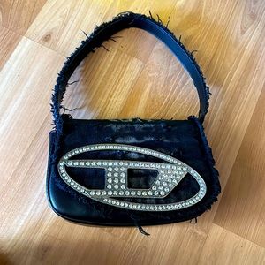 Denim crystal D bag
